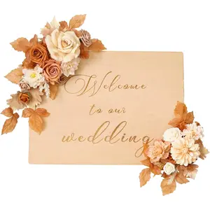 TINGE TIME Artificial Floral Swag Flower Swag, Set of 2 Wedding Sign Flower with Scented Card, Decorative Swag for Reception Welcome Sign Arch Arbor Lintel (Burnt Orange &amp; Champagne) Light Wooden