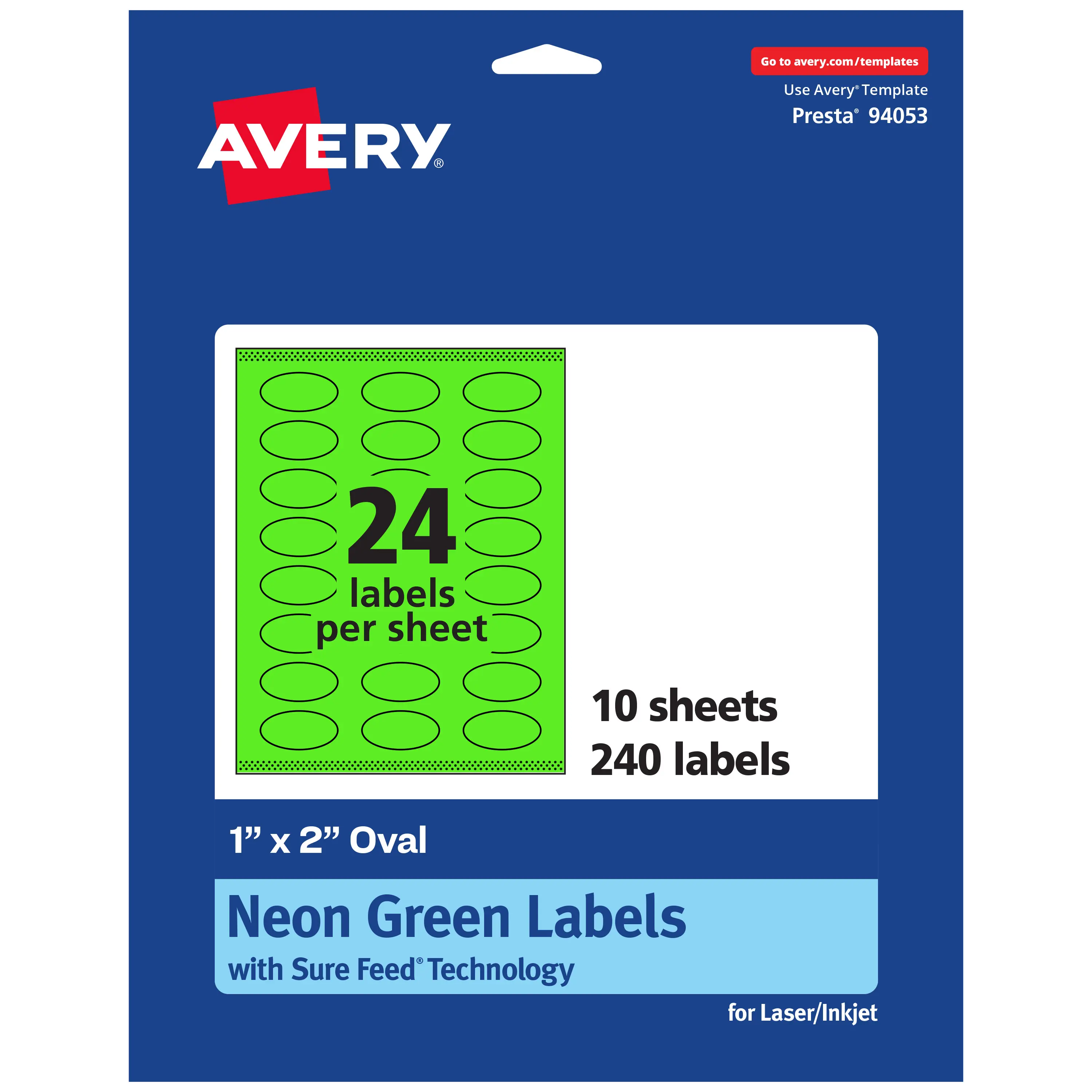 Avery Neon Green Paper Labels, 1" x 2" Oval