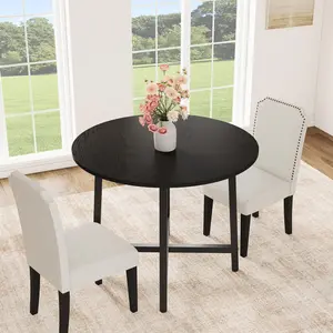 Dining Table for 2 – 31 Inch Kitchen Wood Circle Table with Sturdy Metal Frame Black Wooden Kitchen Table for Dining Room, Kitchen + Chairs