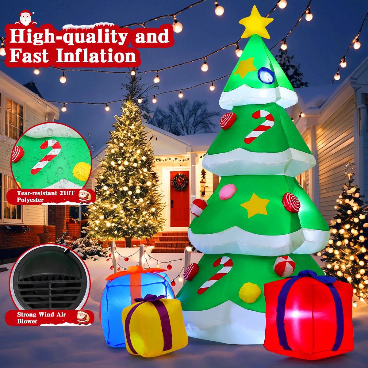 GOOSH 7.8 FT Inflatable Christmas Tree with Built-in LEDs & Festive Designs for Outdoor Decorations - Fast Inflation, Certified Safety, Waterproof Polyester, Easy Storage
