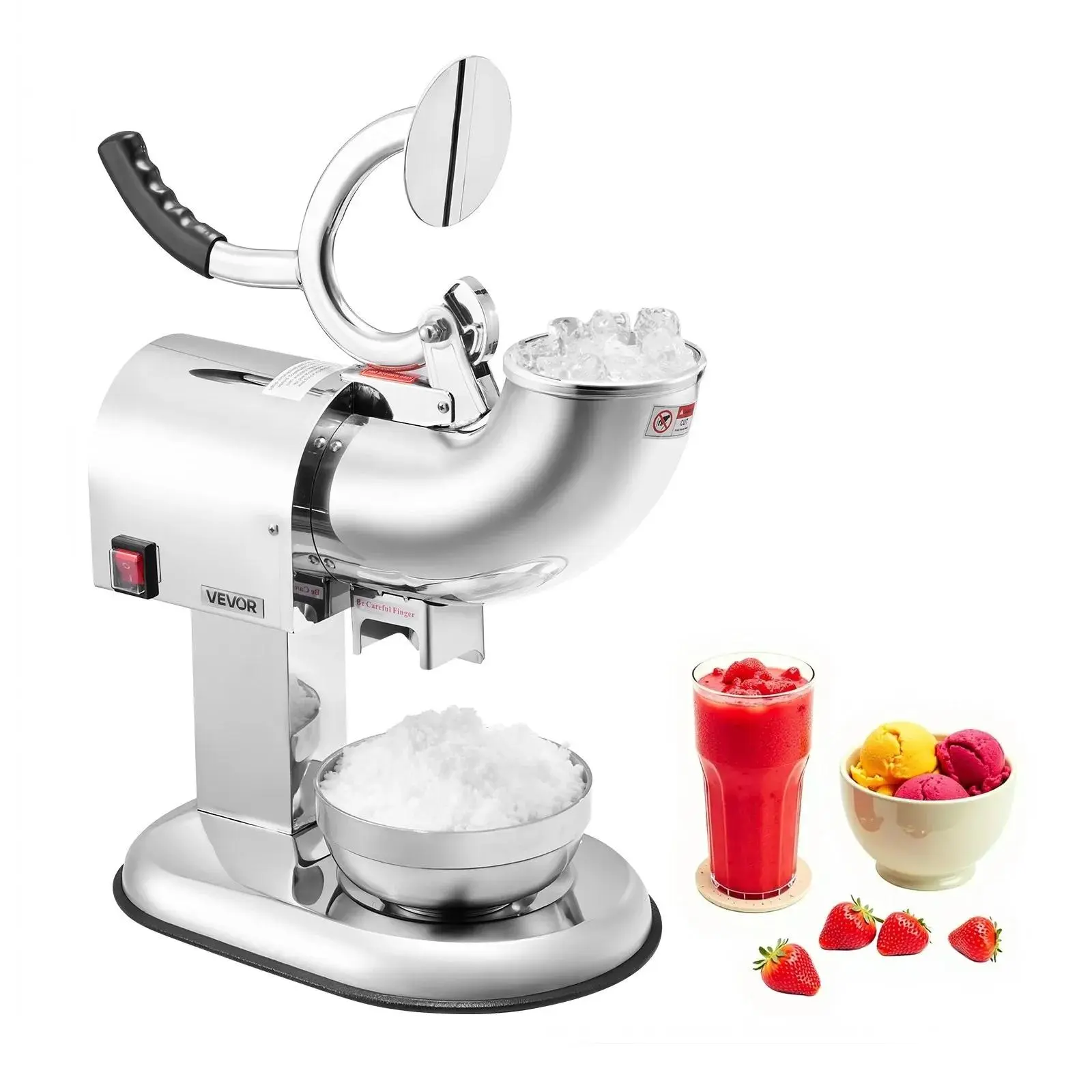 VEVOR Ice Crusher Machine, TikTokShopBlackFriday, 440lbs Per Hour Electric 4 Blades Snow Cone Maker, All Stainless Steel Shaved Ice Machine with Bowl and Cover, 350W 1400RPM Ice-Shaver for Home and Commercial Use, Silver