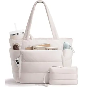 Large Work Tote Laptop Bag, Lightweight Travel Tote Bag with Zipper Gifts for Women Teacher Nurse Quilted Shoulder Bag for School GymDD16MunchMingle