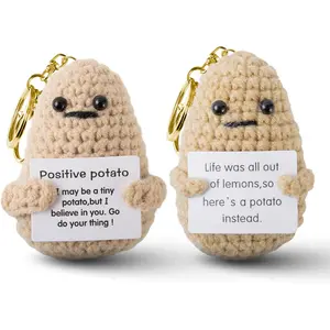Set of 2 Positive Potato with Key Chain Mini Knitting Potato Crochet Emotional Support Plush Funny Cheer Up Gifts Friends Gifts Cute Small Wool Doll Toy Table Decor for Office (2 Male)
