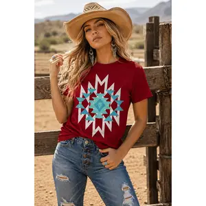 Women's Distressed Aztec Graphic Tee | Heavy Cotton Short-Sleeve T-Shirt with a Casual Unisex Fit for Streetwear, Shortsleeve