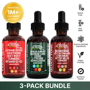 Clean Nutra Balance Trio Bundle | Support for Thyroid, Circulation & Glucose Health Liquid Drops [Vascu Glow + Thyro Bloom + Gluco Tone]