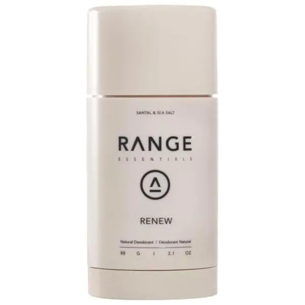Range Essentials Renew Natural Deodorant, Sandalwood Scent, Aluminum-Free, Extra Strength, Antiperspirant Alternative, Long-Lasting Odor Protection, Hyaluronic Acid, Aloe Vera, Stick, 88g (3.1oz)