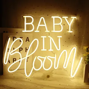 ROSNEK Baby in Bloom Neon Sign for Baby Shower Decorations, Acrylic LED Neon Lights Sign, USB Powered Light Sign for Girl Boy Babys Room Wall Decor Birthday Party Backdrop