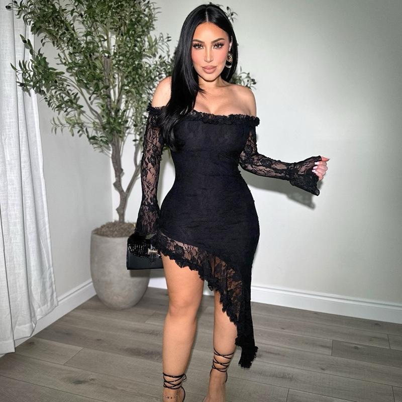 Midnight Lace Asymmetrical Gown Elegance