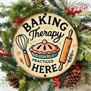 Aluminum Vintage Kitchen Decor Baking Therapy Wall Art 8x8 Inch 2D Flat with Pie Whisk Rolling Pin Design for Home Baking Room