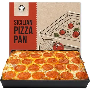 Sicilian Deep Dish Square Pizza Pan, 13.2 x 13.2 x 1.5 Inch, Non-stick , Focaccia Crust, Dough Pre-Seasoned Bakeware Kitchenware