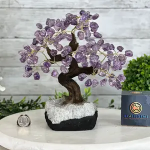 Amethyst 9" Tall Bonsai Gemstone Tree, Crystal base #5403AMTH