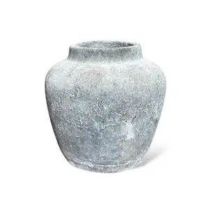 Small Distressed Charcoal Cement Vase