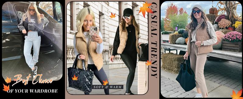 Molitree Women's Sleeveless Quilted Winter Warm Hooded Puffer Vest Padded Gilet Coat Casual Black