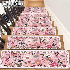 Floral Pattern Stair Mat, 1 Set Non-slip Soft Stair Rug, Floral Washable Rug, Decorative Carpet for Home Living Room Bedroom Stairway, Home Decor Rugs