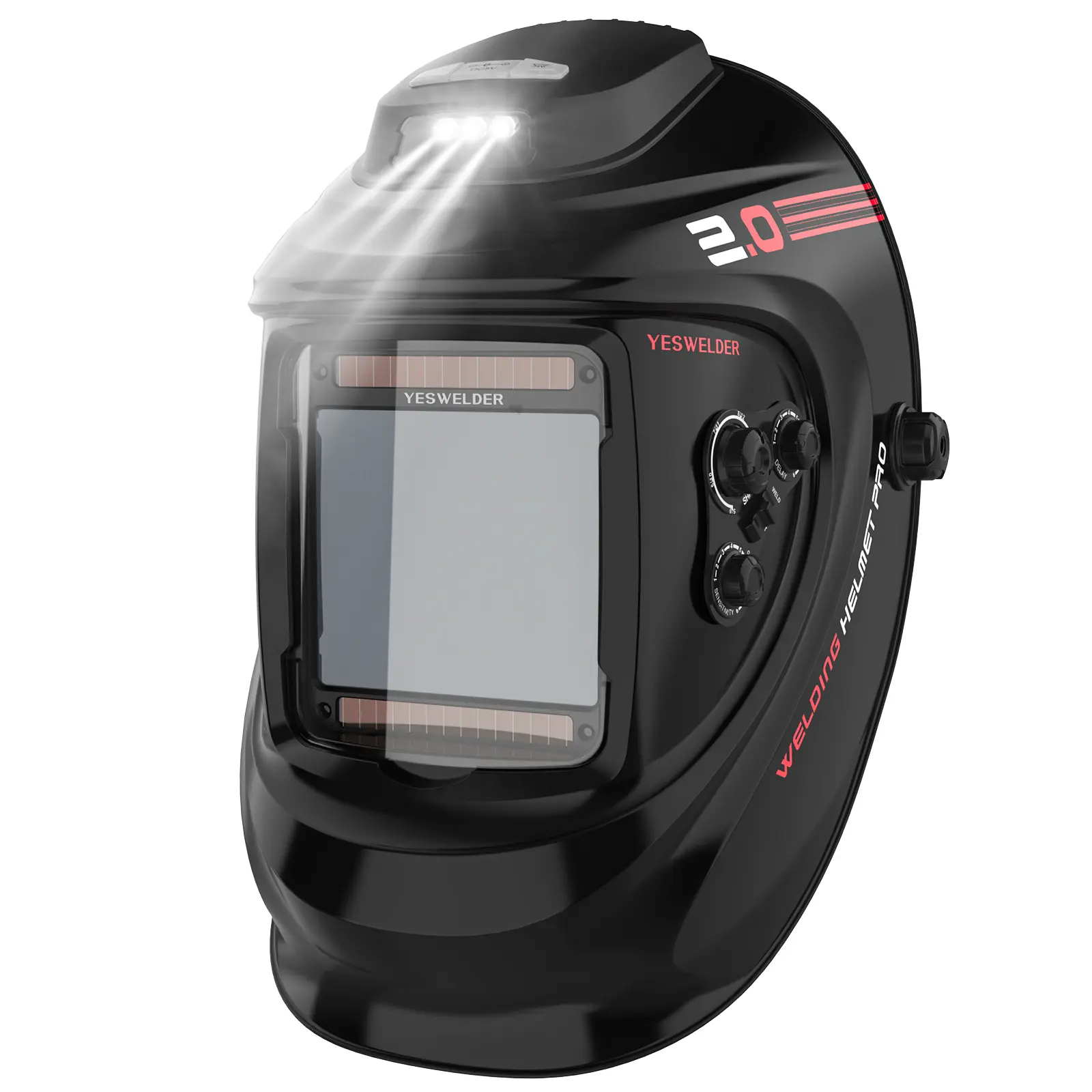 YESWELDER LYG-30800H Auto-Darkening Welding Helmet with Rechargeable Fan, Light, 4 Arc Sensors, 1/1/1/1 True Color Lenses (3.93"x3.66" Large View), 6.0 Hours Batteries, Shade 3/5-9/9-13 for TIG, MIG, Arc (Tools & Hardware Welding Accessory)