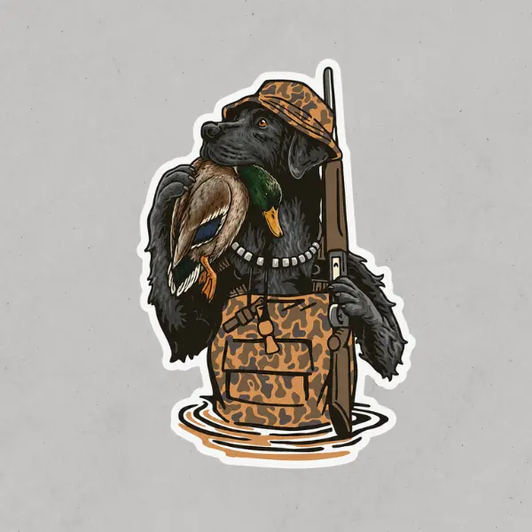Black Lab Duck Hunting Sticker, Hunting Dog Retriever Decal, Duck Hunter Vinyl Sticker, Labrador Waterfowl Hunting Gift, Camo Hunting Dog Sticker, Outdoorsman Gift, Retriever Hunting Season Decal