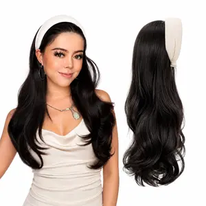 Headband Wig for Women, Detachable Half Wig with Wide Headband, 24" Loose Wavy Synthetic Hair for High Volume, Summer Breathable, Natural Looking