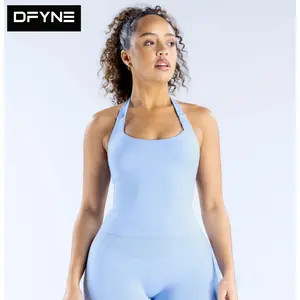 DFYNE New Pure Color Halter Vest – Seamless Open Back Thin Straps Yoga Gym Crop Sports Top for Women