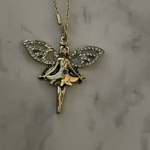Fairy Pendant Dazzling Wings With Rhinestones Round Bar Linked Chain Necklace 16"