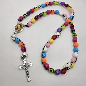 All Souls Day Stretchy Rosary Bracelet w/Our Lady of Guadalupe Pendant