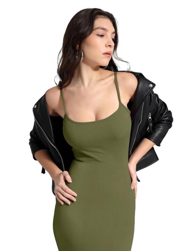 Popilush  Sexy Bodycon Dress Spaghetti Strap Shapewear Tummy Control Soft Fabric Maxi Midi Min Fit Ribbed
