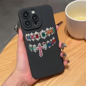 Rhinestone Decor Cross Pattern Phone Case, Anti-drop Cellphone Protective Case, Total Protective Shockproof Mobile Phone Cover for iPhone
