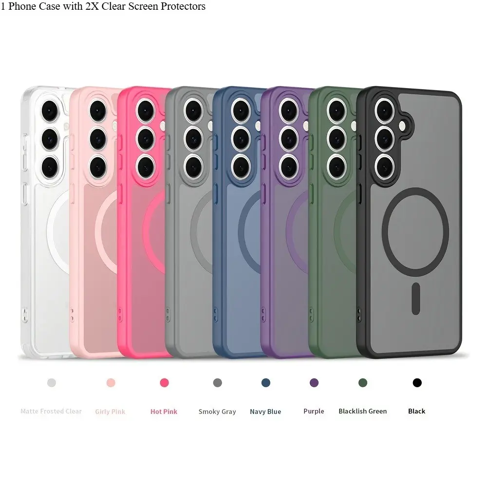 Phone Case - 3pcs Including 1 Phone Case And 2 Screen Protectors, This Magnetic, Heavy-Duty, Shockproof, Protective Phone Case Casing Features Precision-Cut Silver Protection And Full Coverage Galaxy S26 Ultra  S25 Plus S25 S24 FE S24 Ultra S24 Plus S24
