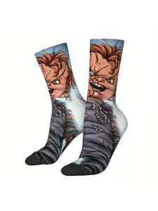 1 Pair Men's Horror Characters Printed Hip Hop Harajuku Style Socks Novelty Crew Socks Fun Fashion Streetwear Accessory