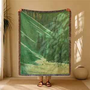 Hillside Forest Pattern Bohemian Yarn Jacquard Woven Blanket with Tassel, Cozy Throw Blanket, Thick Soft Washable Blanket, Soft Warm Blanket, Used for Home Decor Sofa Chair Bed Tapestry Tablecloth Floor Garden Picnic Outdoor Camping