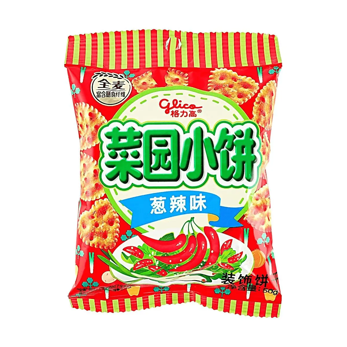 Glico CN Garden Crispy Crackers - Savory Onion & Chili Flavor, 50g Snack Pack