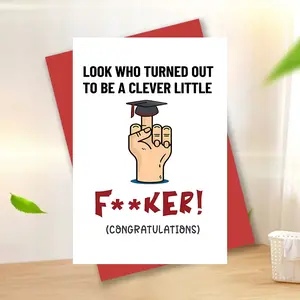 1-Pack Graduation Card – Edgy Humor, Bold Design! Sarcastic "Clever Little F**ker" Greeting + Grad Cap Art. Perfect Funny Congrats Gift for Sarcastic Friends. Unique, Memorable, Instant Laughs!