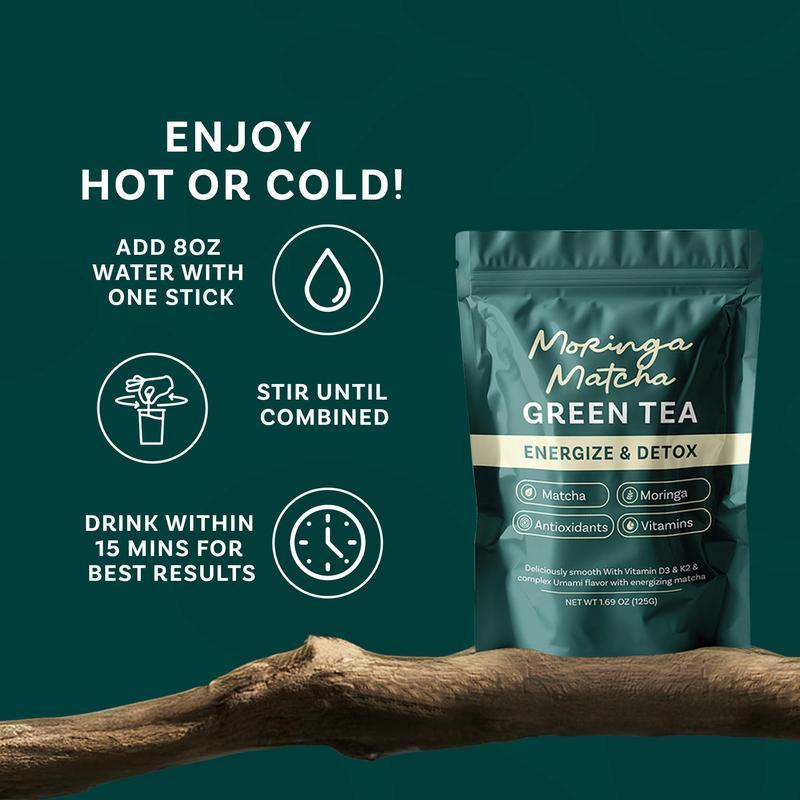 Moringa Matcha Herbal Green Tea Powder – Premium Organic Detox Drink Rich in Antioxidants, Improves Energy, Skin Health, Mental Clarity & Overall Wellness