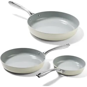 Non Stick Frying Pans Set, Ceramic Skillet, Non  Omelette Egg Pans for Cooking, 8" 9.5" 11"  & PTFE & PFOA Free with Stainless Steel Handle, Dishwasher & Oven Safe, White