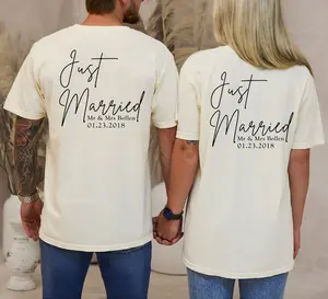 Back And Front Printed Just Married T-Shirt, Custom Honeymoon Shirt, Mr and Mrs Honeymoon Gift, Wedding Tees, Custom T-Shirt, Husband and Wife, Wedding Anniversary, Husband Wife Tshirts, Custom couples tee