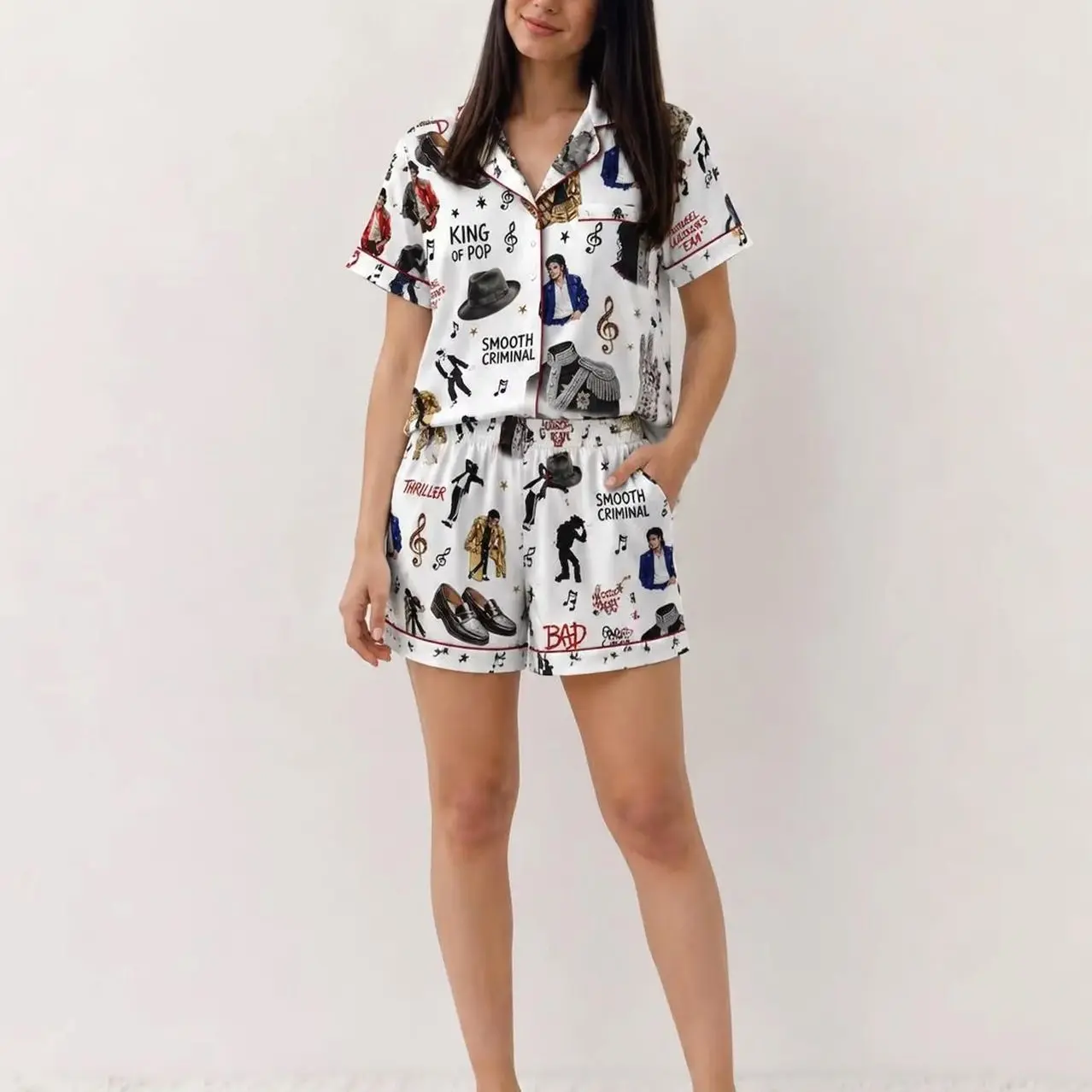 Michael J4cks0n Pajama Set Thriller Happy Halloween Short Sleeve Loungewear Comfy Casual Nightwear King Of Pop Sleepwear Fan Gift