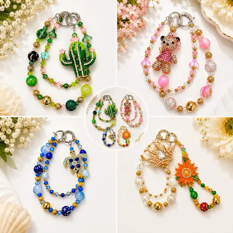 Beaded Bag Charms with Rhinestone Pendants – Colorful Purse Charms & Keychains, Sparkly Bag Accessories