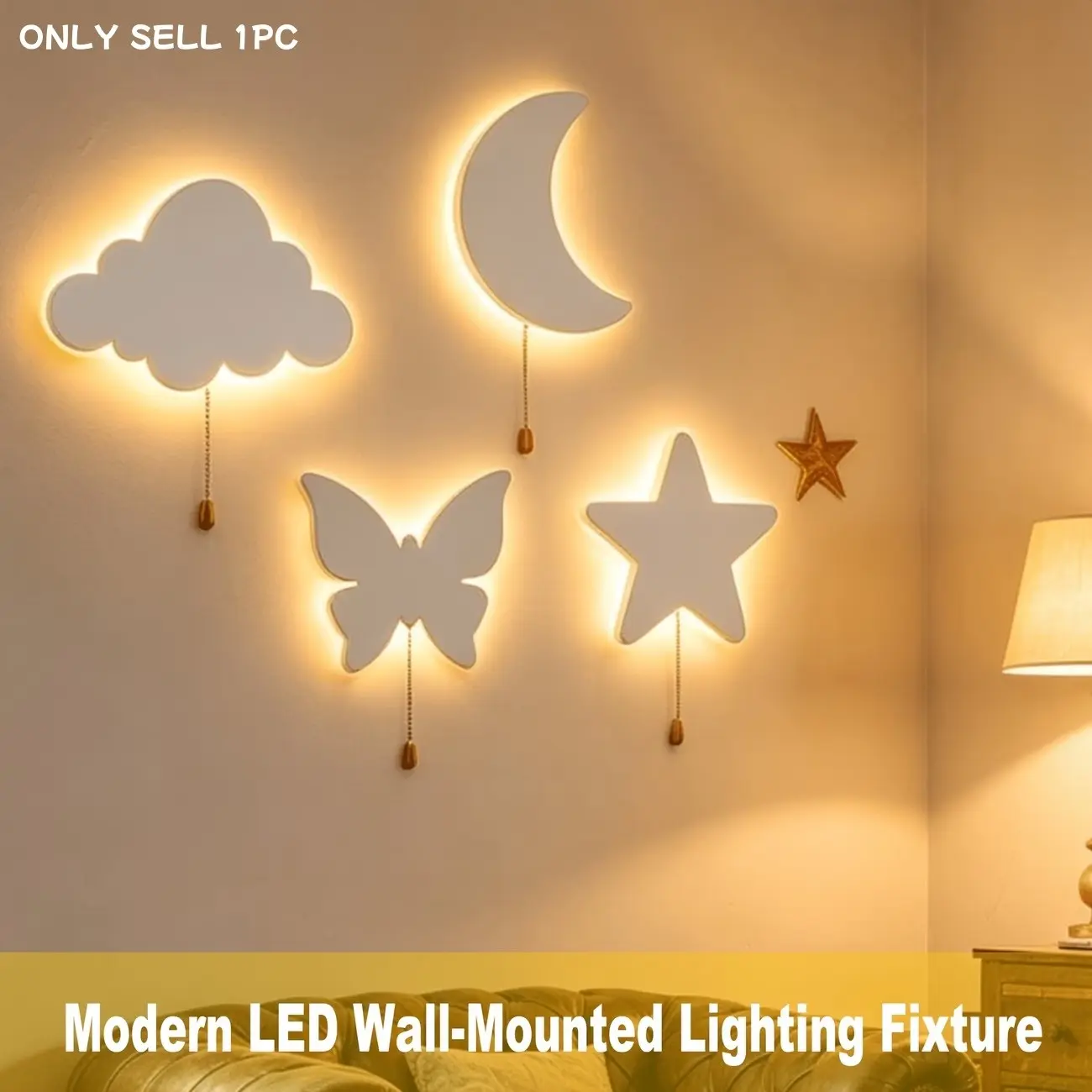 LED Floating Wall Light, Star Moon Butterfly Cloud Options, Battery Powered Hanging Night Lamp, Soft Glow, Easy Installation, Indoor Wall Light, Butterfly Led Lights