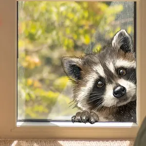 Cute Raccoon Window Static Cling Sticker, Removable Window Decal, PVC Art Stickers for Glass Doors & Windows, Ideal for Home Party Decorations