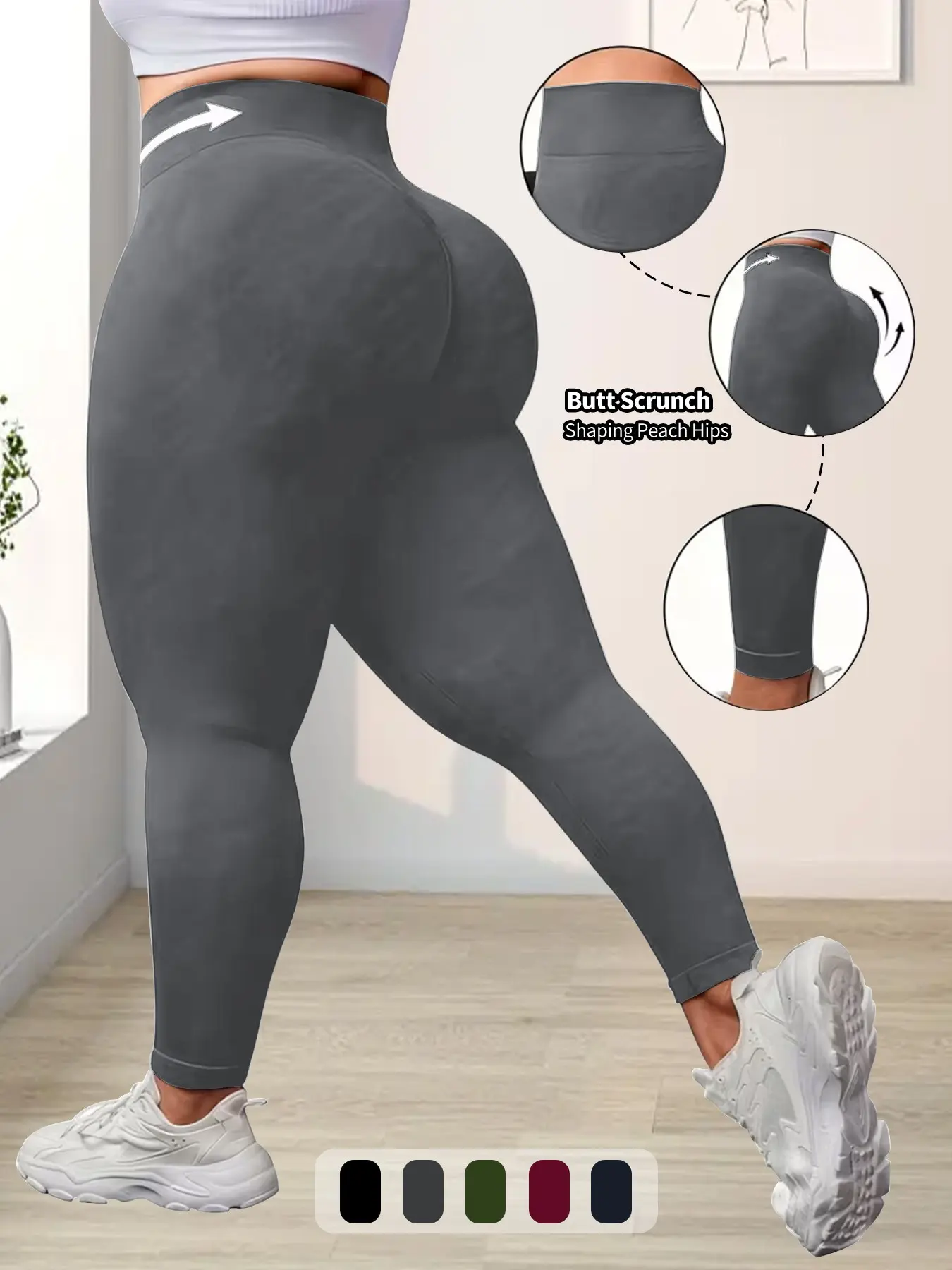 Women's Plus Size High Waist Tight Pants, High Waisted Legging, High Waists Leggings, Abdominal Control, Yoga/gym/running, Outdoor Daily Wear, Athleisure Bottoms, High Waisted Sportswear, Multiple Colors Available, Scrunch Sports Leggings