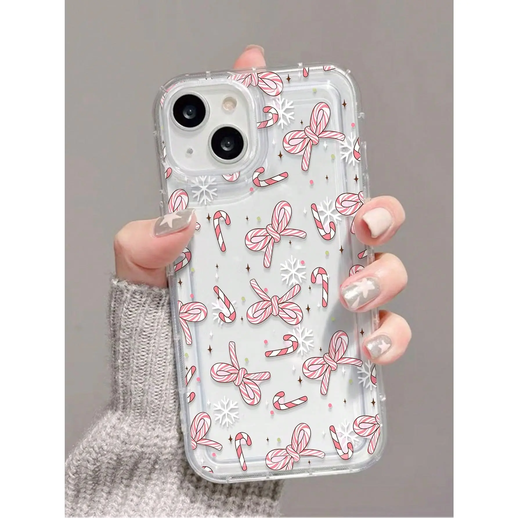 1 x Christmas Candy Cane and Bow Clear Full Coverage Non-slip Phone Case, Compatible with iPhone 11/12/13/14/15/16/17Pro Max/X/XS/XSMAX, cute style, great gift for friends, family and yourself., Smartphone, Cellphone, Casing,summerwins