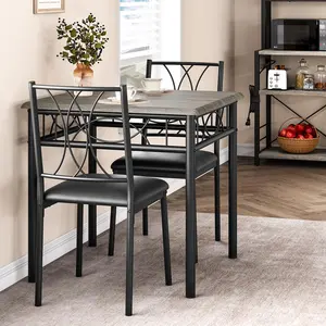 GARVEE Dining Table Set for 2 with Cushioned Chairs + 3 Piece Kitchen Set + Wood + Space-Saving + Easy Assembly + Grey