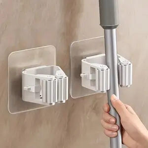 Wall Mounted Mop & Broom Holder, Punch Free Self Adhesive Mop & Broom Storage Hook, Home Organizer for Bathroom & Kitchen, Room Organization Products, Bathroom Organizing Accessories