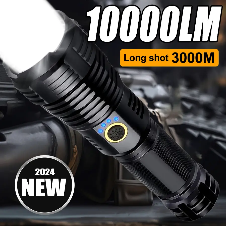 2024 Upgrade High-Lumens LED Tactical Flashlight Torch - Compact, Rechargeable, 5-Mode, Wide Beam Angle, Long-Lasting Battery-Powered Torch, Portable Outdoor Emergency Light for Camping, Home Use, Led Lights, Battery Powered Torches