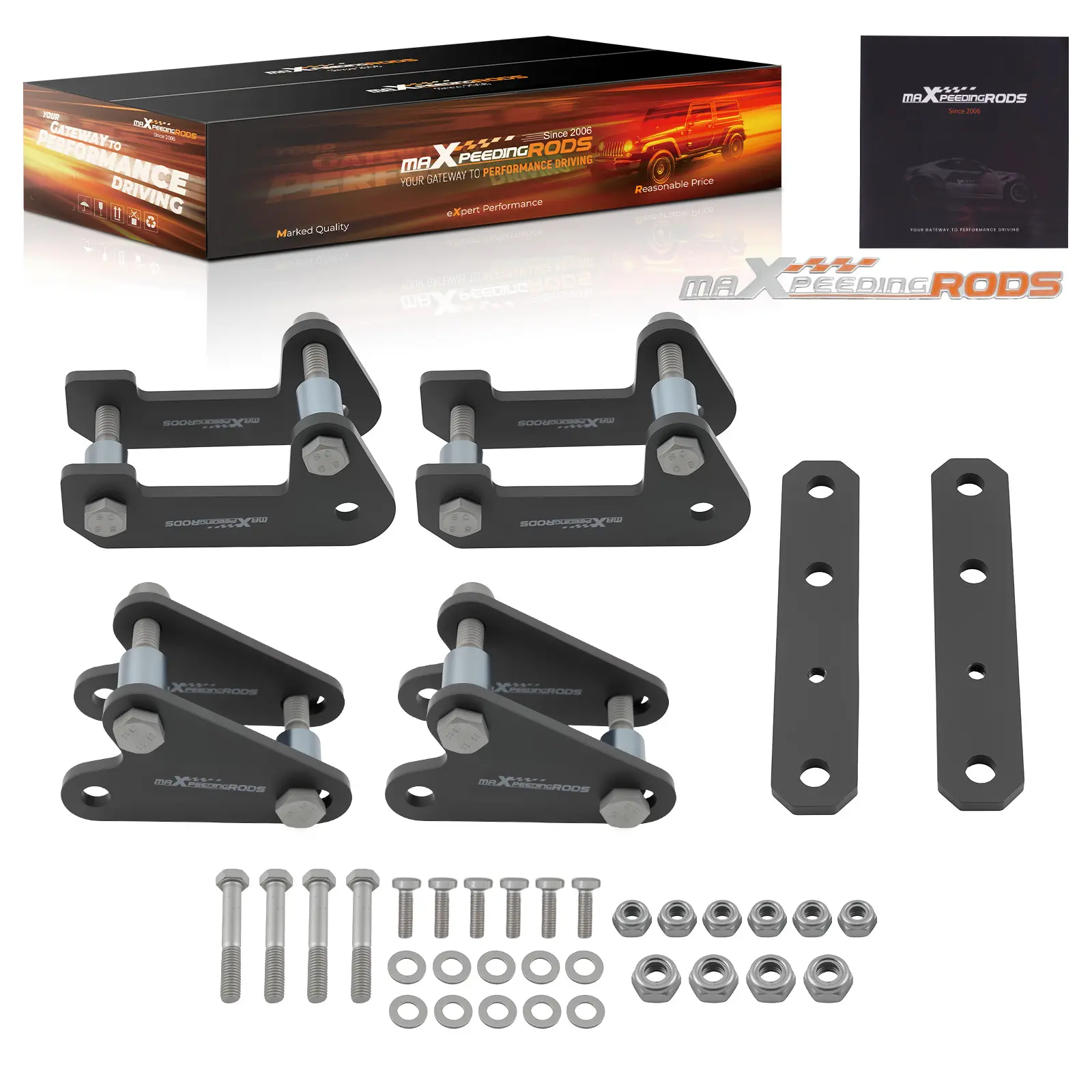 Steel 2-in UTV Lift Kit - UTV Kits with 10x Lift Brackets, 12x Large Lock Nuts, 12x Washers, 6x Short Bolts, 8x Spacers, 32.5" Tire Compatibility, Clearance Gain for Polaris Ranger 570, 900 XP 2013-2018, Ideal for Technical Riding