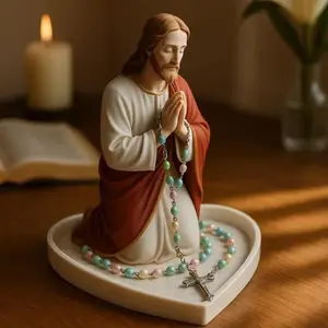 Virgin Mary Rosary Holder,Our Lady Prayer Rosary Box Religious Gift,Religious Decor,Religious Ornament,Tabletop Rosary Jewelry Holder,Personal Devotional Catholic Gift Suitable For Home & Office Decor, Religious Home Decor