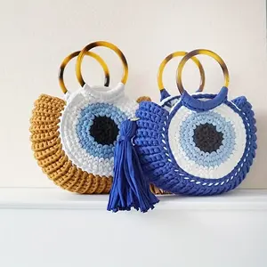 Foreign Trade New Braided Bag Large Capacity Big Eye Strange Handbag Leisure Holiday Beach Bag Handbag