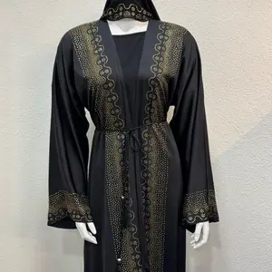 Dubai Abaya - Two Pieces Black Abaya with Gold Embellishments and Long Sleeves