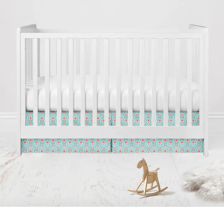 Bacati Paisley Sophia Floret Crib Skirt Dust Ruffle - Coral/Aqua