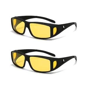 2 Pcs Night Vision Driving Glasses Fit Over Eyeglasses for Men Women, Anti Glare Polarized Nighttime Glasses Yellow Lens yellow sunglasses