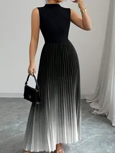 Round Neck Sleeveless Vest Pleated Dress, Stylish Women's Casual Wear, Perfect for Daily, Comfortable and Trendy Design